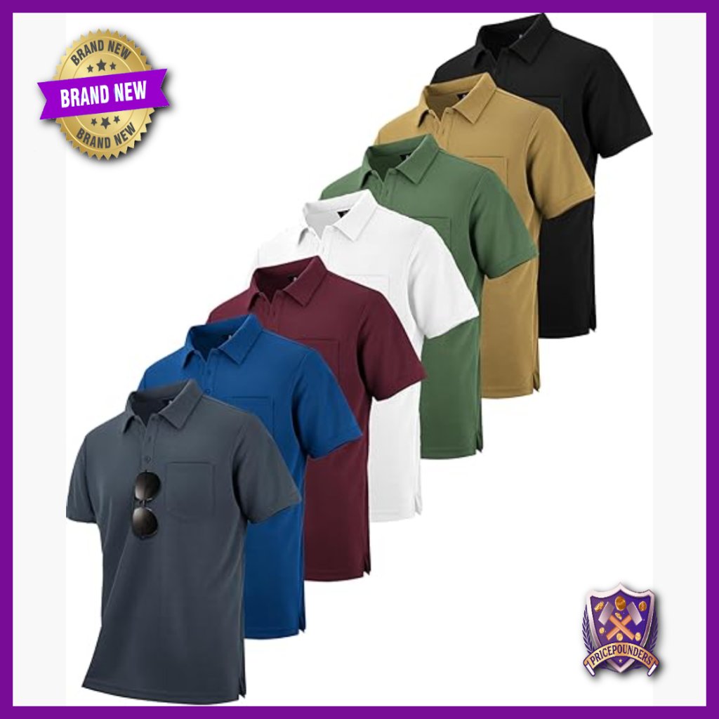 7 Pack Men's Polo Shirts Moisture Wicking Golf Work Tactical Short Sleeve